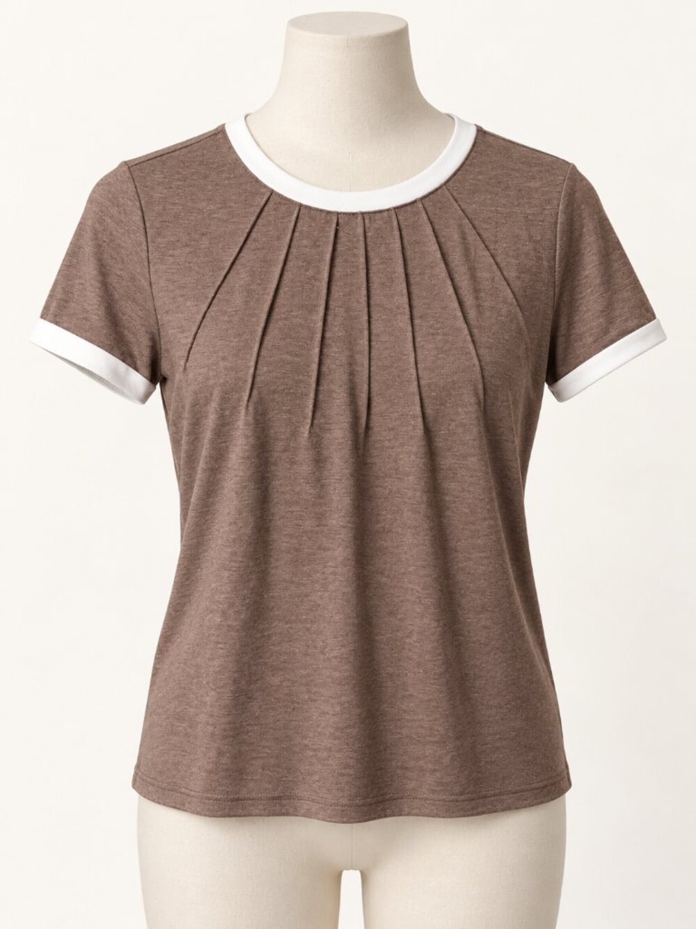 Women's Large Taupe Pleated Contrast Trim Top